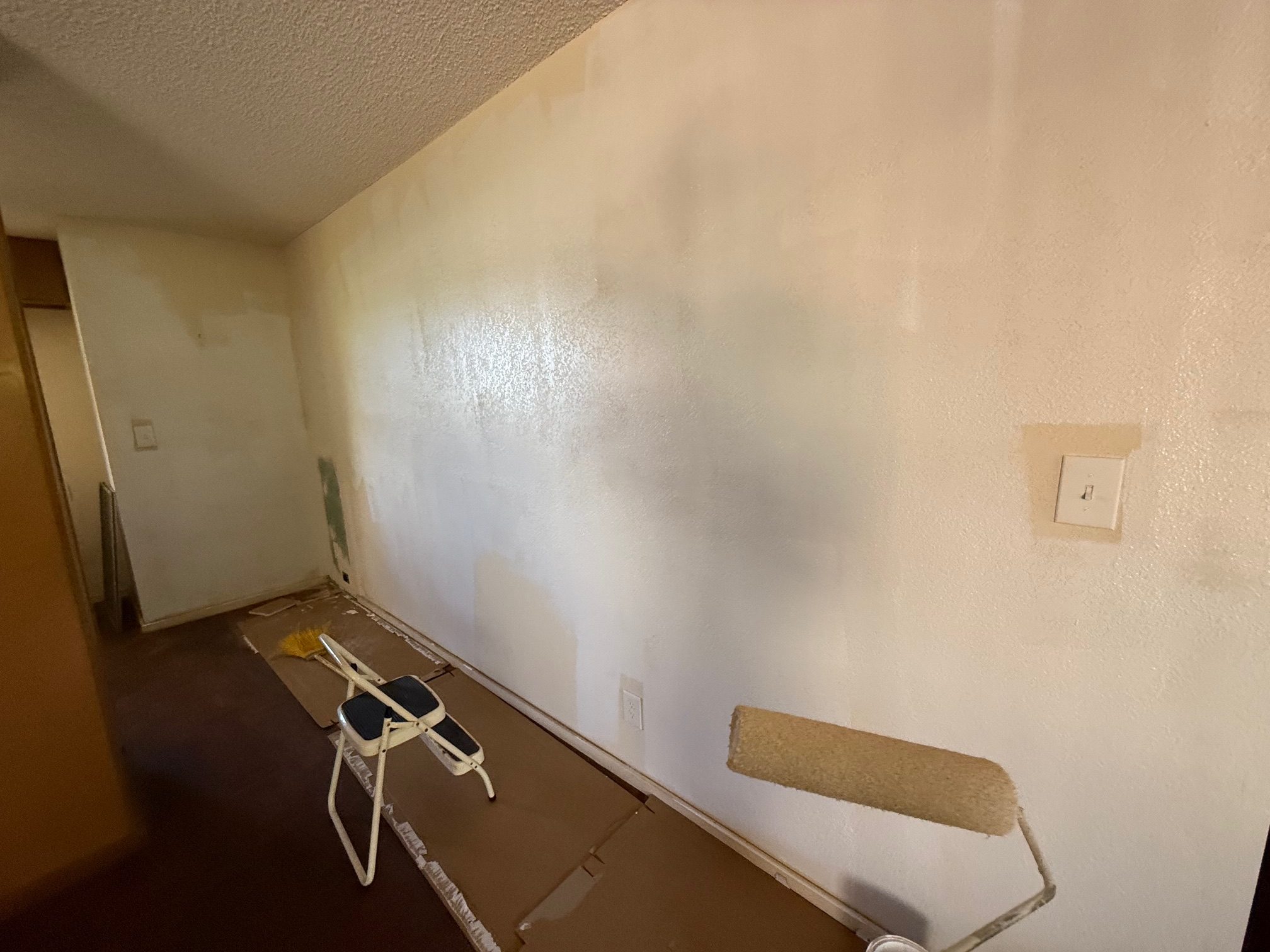 Painting the dining room area wall.